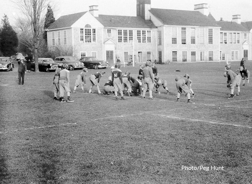 old photo of Meadowbrook students playing football